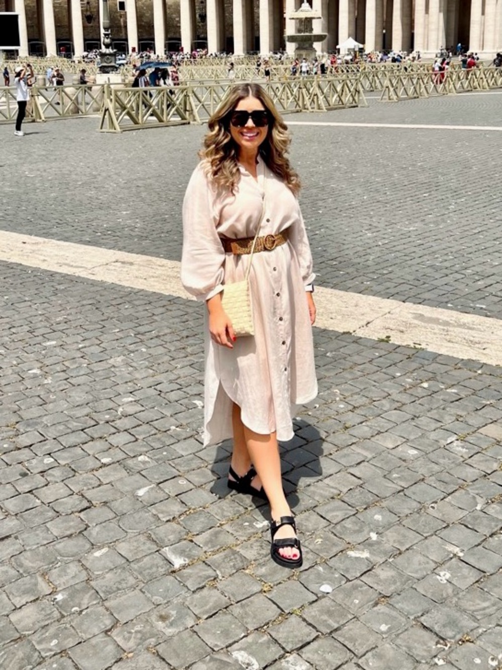 Mustard Seed Light Beige Button-Front Shirt Dress